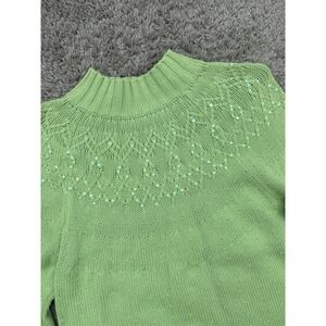 Women's Quacker Factory Sweater Lime Green Sequin Design Vintage Size M